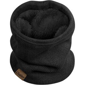 Womens DarkBlack  Scarf Winter Double-Layer Neck Warmer Knit Fleece Lined Circle